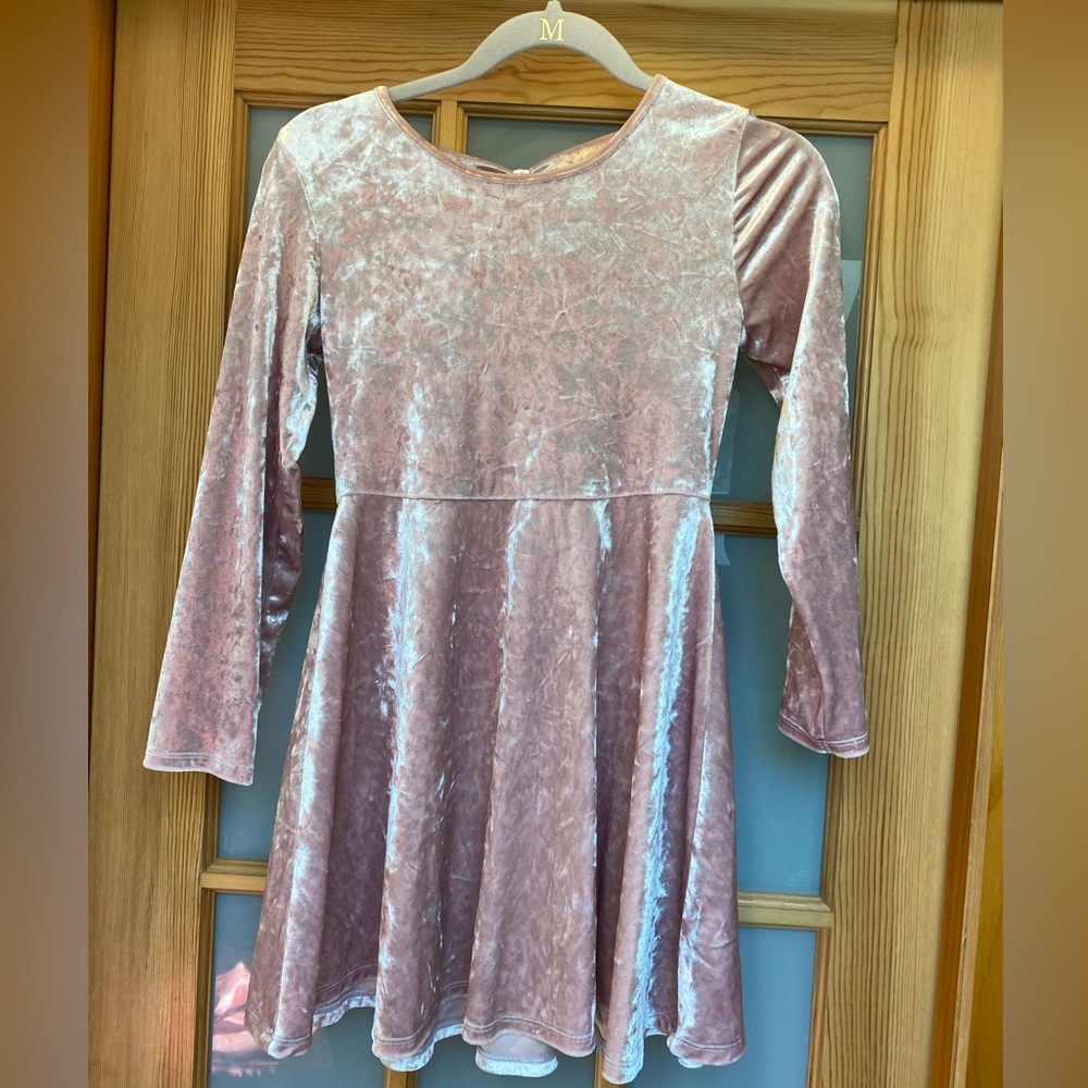 Girls Pink Crushed Velvet Dress